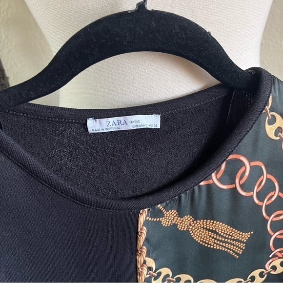 Zara Womens Black Red Colorblock Contrasting Chain Print Terry Pullover Size S - Picture 7 of 7